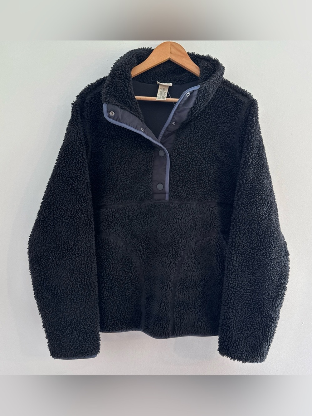 LL Bean Jacket Womens XL Blue High Pile Fleece Snap Pullover Coat Outdoor Hiking